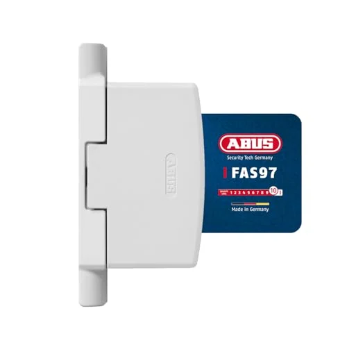 ABUS Scharnierseitensicherung FAS97 - schlüssellose Fenstersicherung für die Scharnierseite von Fenster, Terrassentür und Balkontür - Einbruchschutz gegen Aufhebeln - verdeckt montierbar - weiß – Produktbild bei Amazon