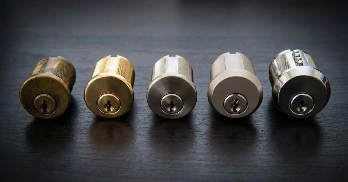 Verschiedene Schließzylinder von ABUS, DOM und EVVA im Vergleichstest auf einer Werkbank