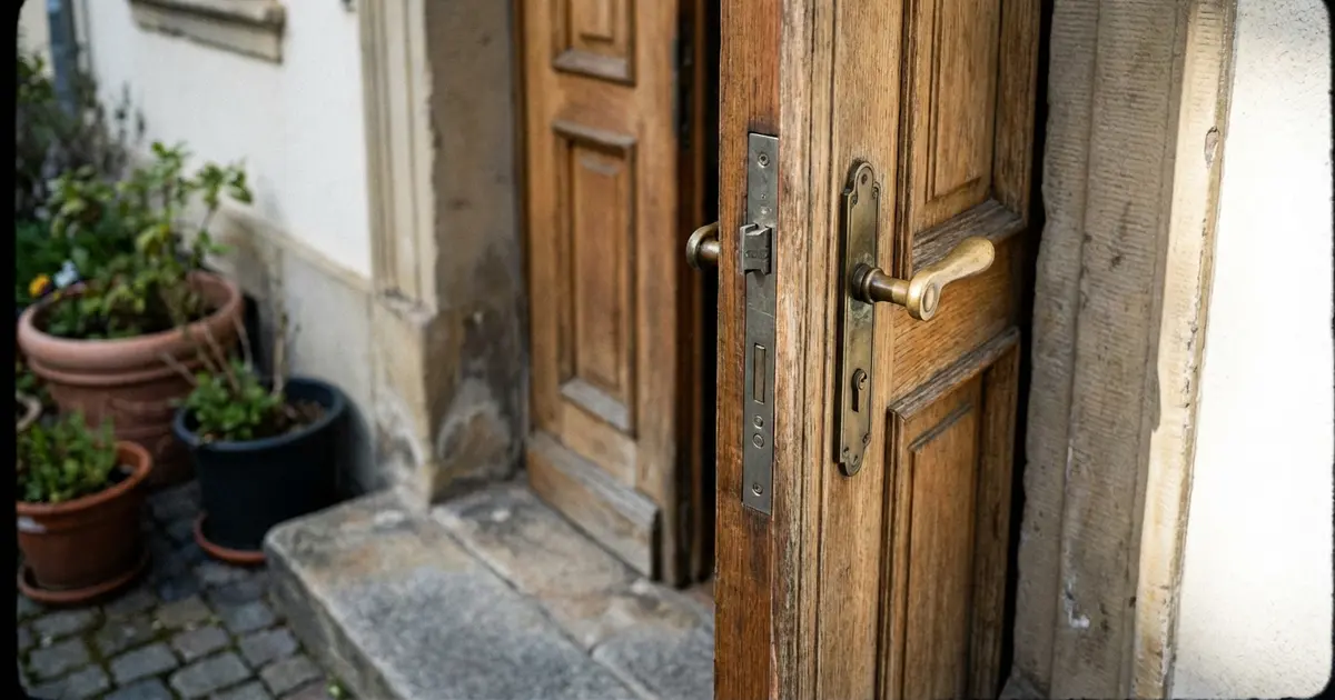 Türschloss Haustür – Mehrfachverriegelung an deutscher Haustür mit Messinggriff