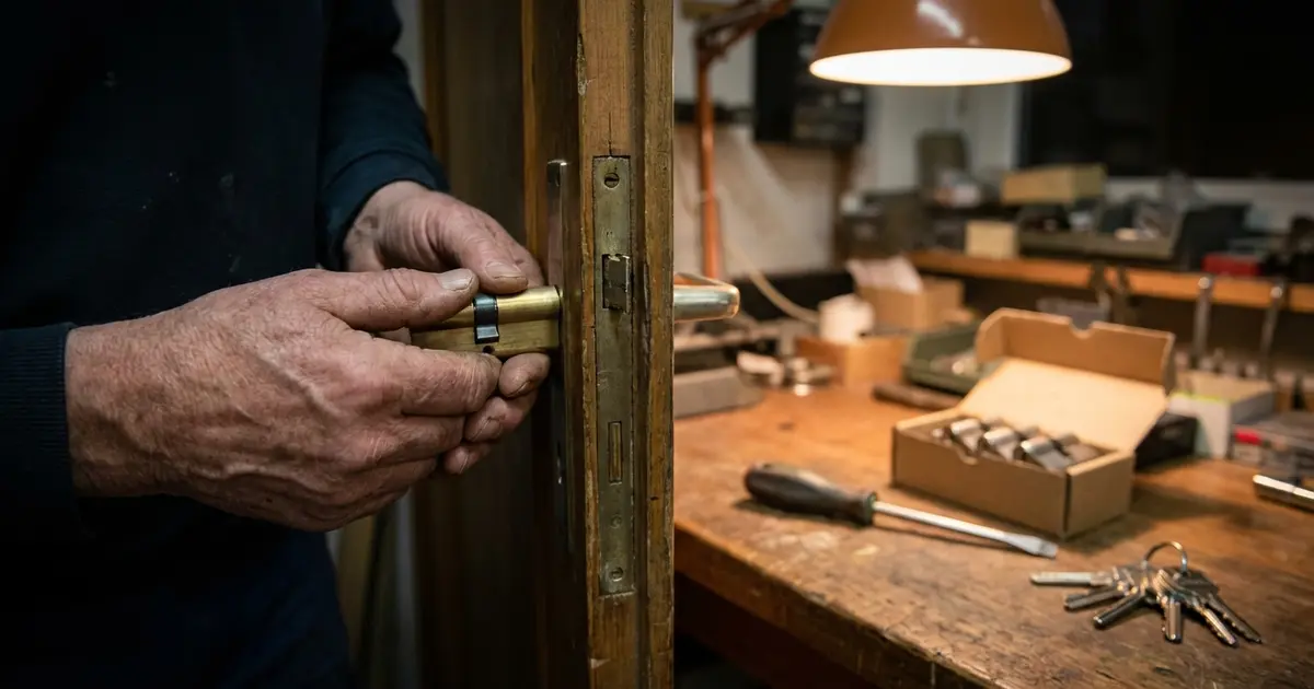 Türschloss wechseln – Handwerker tauscht Schließzylinder an einer Tür