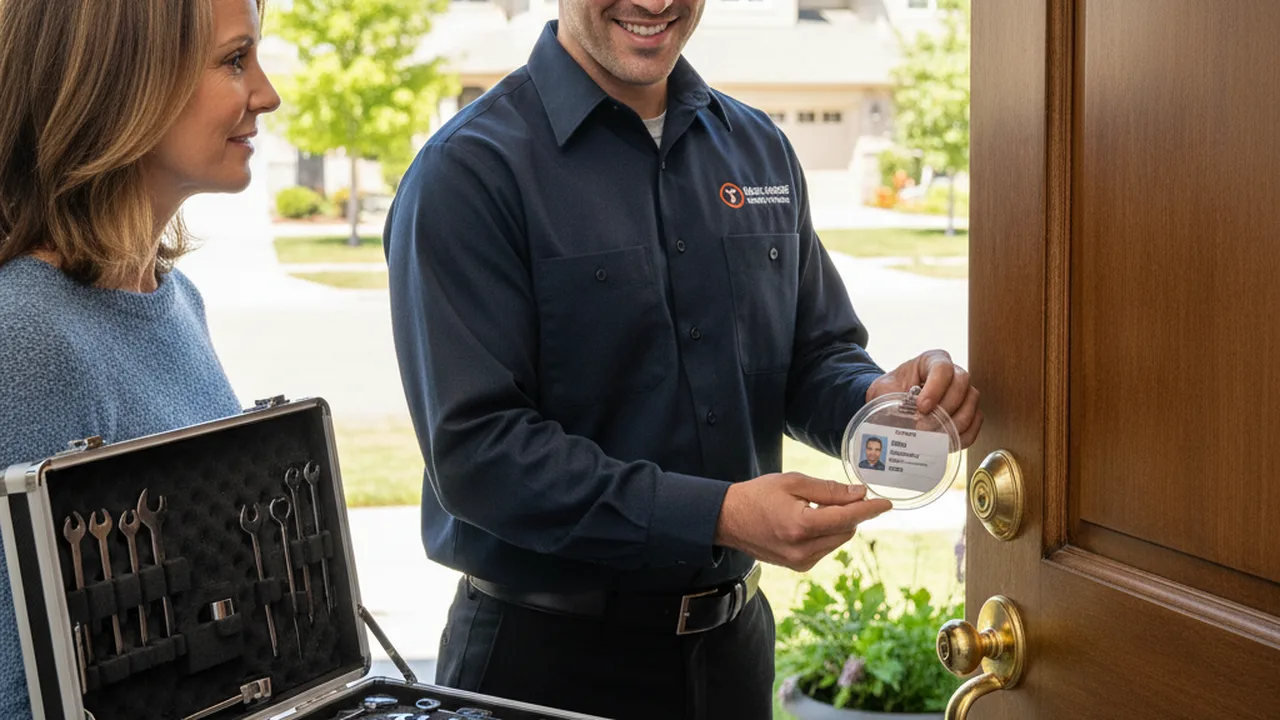 Seriöser Schlüsseldienst zeigt Ausweis an der Haustür