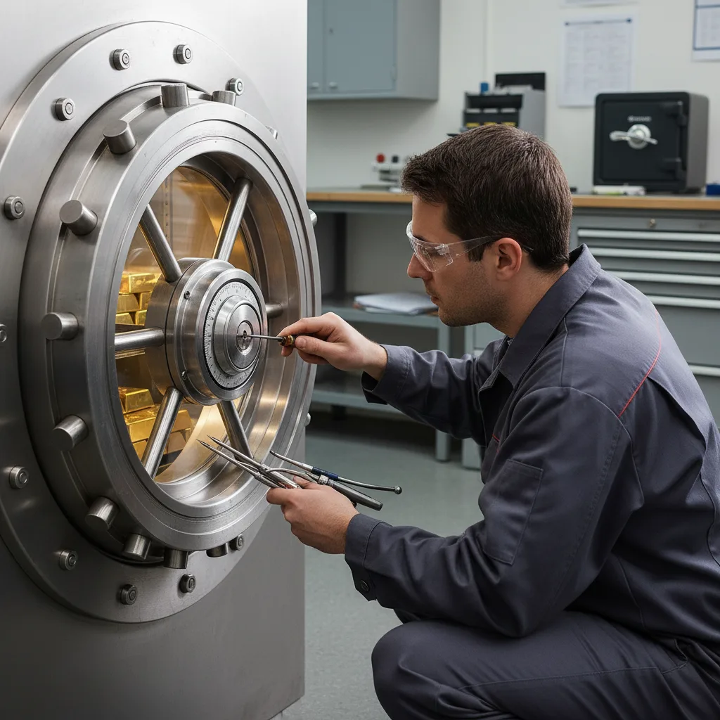 Fachmann öffnet Tresor mit Spezialwerkzeug