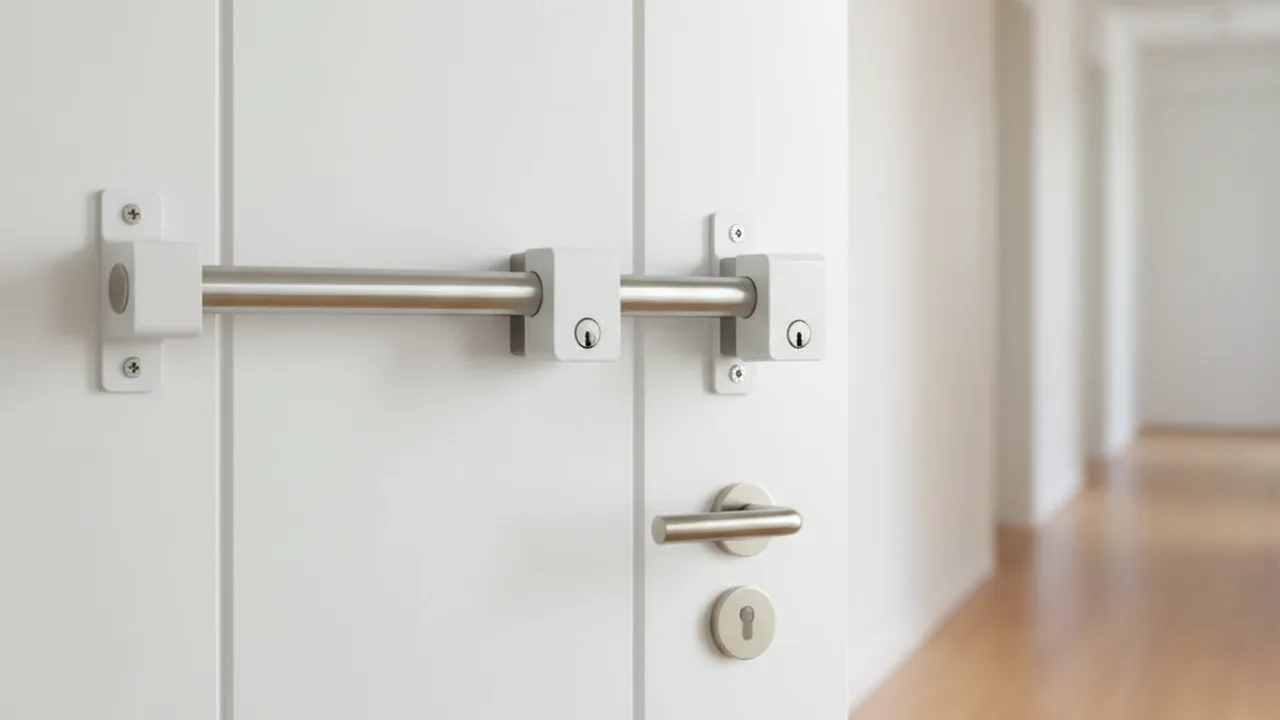 Panzerriegel (Querriegelschloss) an der Innenseite einer Wohnungstür montiert