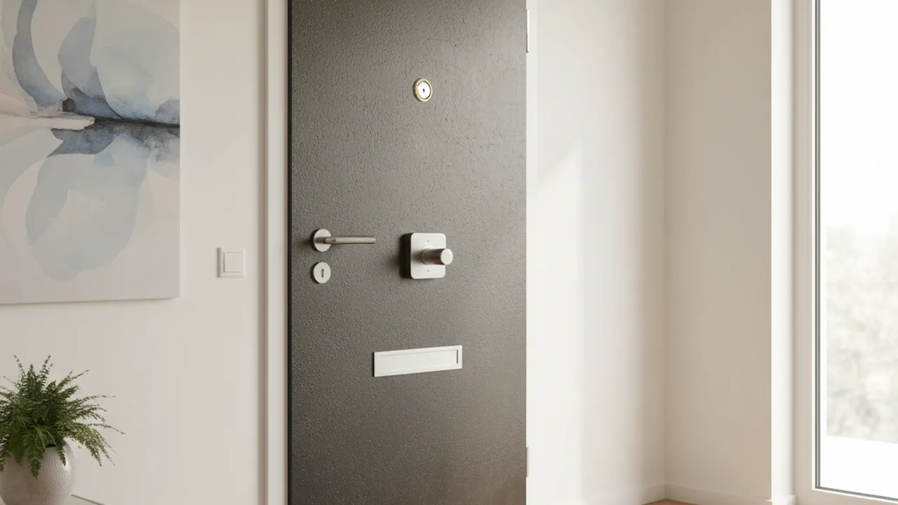 Zusatzschloss mit Sperrbügel an einer Wohnungstür